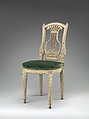 Side chair (one of a pair), Walnut, carved and painted grey; velvet upholstery, French