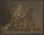 Perfume-burner supported by baby tritons and garlanded with flowers, French Painter  , 18th century, Oil on canvas, French