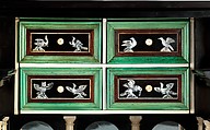 Cabinet, Attributed to Herman Doomer (Dutch, Anrath ca. 1595–1650 Amsterdam), Oak veneered with ebony, snakewood, rosewood, kingwood, cedar and other woods; mother-of-pearl, ivory, green stained bone, Dutch, Amsterdam