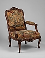 Armchair, René Cresson  French, Carved walnut, Beauvais tapestry upholstery, French