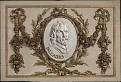 Panel for a decorative frieze with portrait of Palladio (from a set of six), Carved, painted, and gilded oak, French