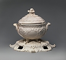 Tureen with cover and plateau, Pont-aux-Choux, Faience fine (lead-glazed earthenware), French, Paris