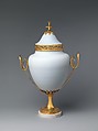 Potpourri vase, Karl Friedrich Schinkel (German, Neuruppin 1781–1841 Berlin), Glass, gilded yellow metal, marble, German, Berlin