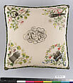 Wedding ring cushion, Silk and metal thread on silk, French