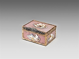 Snuffbox, D. B., Stettin, Germany, Gold, mother-of-pearl, ivory, diamonds, agate over pink foil, German, Stettin