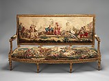 America, Tapestry upholstery by Beauvais, Carved and gilded wood; wool, silk, French, Beauvais