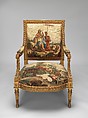 Armchair, Tapestry upholstery by Beauvais, Carved and gilded wood; wool, silk, French, Beauvais