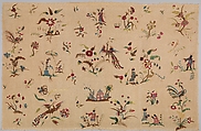 Panel for a skirt or petticoat, Silk embroidered on linen, British