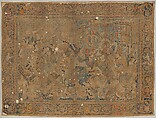 The Abduction of Helen from a set of The Story of Troy, Probably based on a woodcut by Bernard Salomon (French, ca. 1508–ca. 1561), Cotton, embroidered with silk and gilt-paper-wrapped thread, pigment, Chinese, Macao