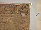 The Abduction of Helen from a set of The Story of Troy, Probably based on a woodcut by Bernard Salomon (French, ca. 1508–ca. 1561), Cotton, embroidered with silk and gilt-paper-wrapped thread, pigment, Chinese, Macao