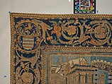 The Abduction of Helen from a set of The Story of Troy, Probably based on a woodcut by Bernard Salomon (French, ca. 1508–ca. 1561), Cotton, embroidered with silk and gilt-paper-wrapped thread, pigment, Chinese, Macao