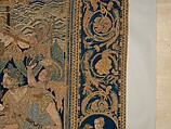 The Abduction of Helen from a set of The Story of Troy, Probably based on a woodcut by Bernard Salomon (French, ca. 1508–ca. 1561), Cotton, embroidered with silk and gilt-paper-wrapped thread, pigment, Chinese, Macao