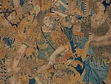 The Abduction of Helen from a set of The Story of Troy, Probably based on a woodcut by Bernard Salomon (French, ca. 1508–ca. 1561), Cotton, embroidered with silk and gilt-paper-wrapped thread, pigment, Chinese, Macao