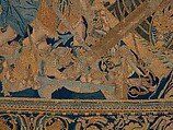 The Abduction of Helen from a set of The Story of Troy, Probably based on a woodcut by Bernard Salomon (French, ca. 1508–ca. 1561), Cotton, embroidered with silk and gilt-paper-wrapped thread, pigment, Chinese, Macao