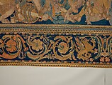 The Abduction of Helen from a set of The Story of Troy, Probably based on a woodcut by Bernard Salomon (French, ca. 1508–ca. 1561), Cotton, embroidered with silk and gilt-paper-wrapped thread, pigment, Chinese, Macao