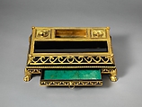 Inkstand, Attributed to Philippe Claude Montigny (French, Paris 1734–1780 Paris), Oak, veneered with ebony and mounted with gilt bronze, French, Paris