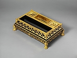 Inkstand, Attributed to Philippe Claude Montigny (French, Paris 1734–1780 Paris), Oak, veneered with ebony and mounted with gilt bronze, French, Paris