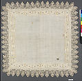 Handkerchief, Linen and silk, bobbin lace, Italian
