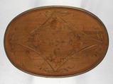 Oval table, Attributed to David Roentgen (German, Herrnhaag 1743–1807 Wiesbaden, master 1780), Oak, walnut, pine, cherry, and maple, veneered with maple, hornbeam, holly (all partially stained), cherry, mahogany, tulipwood, and other woods; gilt bronze, iron, brass, steel; partially tooled and gilded leather, German, Neuwied am Rhein