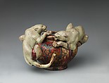 Bowl with two panthers, Pierre-Adrien Dalpayrat (French, Limoges 1844–1910 Limoges), Stoneware, French, Bourg-la-Reine