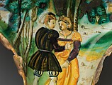Trilobed vessel with Two Lovers in a Landscape, Maiolica (tin-glazed earthenware), lustered, Italian, perhaps Urbino with Urbino or Gubbio luster