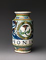 Pharmacy jar (albarello), Maiolica (tin-glazed earthenware), Italian, Montelupo