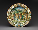 Dish with The Discovery of Achilles, Probably Fontana workshops, Maiolica (tin-glazed earthenware), Italian, Urbino