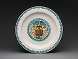 Armorial dish with bianco sopra bianco ornament, Maiolica (tin-glazed earthenware), Italian, Duchy of Urbino (probably Urbino)