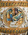 Pharmacy jar with subjects from The Campaigns of Julius Caesar, Workshop of the Patanazzi Family (Italian, Urbino, late 16th–early 17th century), Maiolica (tin-glazed earthenware), Italian, Urbino