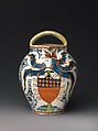 Double-spouted pitcher with arms of the Antinori family, Maiolica (tin-glazed earthenware), Italian, Montelupo