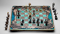 Chess set, Max Esser (German, Barth 1885–1945 Berlin), Silver, silver-gilt, ivory, ebony, marble, plaster, brass, beeswax, enamel, German, Berlin