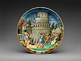 Plate with The Building of the Tower of Babel, Probably workshop of Guido Durantino (Italian, Urbino, active 1516–ca. 1576), Maiolica (tin-glazed earthenware), Italian, Urbino