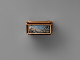 Snuffbox with four maritime scenes; Louis XIV crossing the Rhine in 1672, Adrien Jean Maximilien Vachette (French, Cauffry 1753–1839 Paris), Gold, enamel, French, Paris