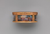 Snuffbox with six scenes of country pastimes, Box by Pierre François Drais (French, 1726–ca. 1788), Gold, glass; miniatures: gouache on vellum, French, Paris