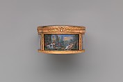 Snuffbox with six scenes of country pastimes, Box by Pierre François Drais (French, 1726–ca. 1788), Gold, glass; miniatures: gouache on vellum, French, Paris