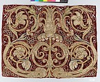 Golden tendrils against a red ground, Silk and metal-wrapped thread on velvet, Italian or Spanish