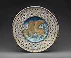 Dish with Lion of Saint Mark, Maiolica (tin-glazed earthenware), lustered, Italian, Deruta