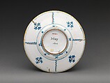 Plate with two lovers, Perhaps Workshop of Antoine Conrade and his family, Faïence (tin-glazed earthenware), French, Nevers