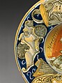 Wide-rimmed bowl with Beautiful Margarita, Maiolica (tin-glazed earthenware), probably Italian, Castel Durante