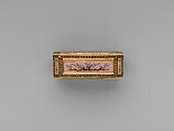 Snuffbox with theatrical scenes of a rope dancer and a puppet show, Box by Joseph Etienne Blerzy (French, active 1750–1806), Gold, enamel; vellum, French, Paris
