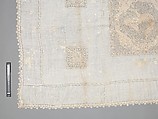 Table cover, Linen, embroidered net, Italian, possibly Sicily
