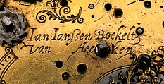 Clock-watch with sundial, Watchmaker: Jan Jansen Bockeltz (Dutch, active ca. 1590, died 1626), Case: gilded brass; Dial: gilded brass, silver, and copper; Movement: gilded brass, partly blued steel, and silver, Dutch, Haarlem