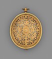 Clock-watch with sundial, Watchmaker: Jan Jansen Bockeltz (Dutch, active ca. 1590, died 1626), Case: gilded brass; Dial: gilded brass, silver, and copper; Movement: gilded brass, partly blued steel, and silver, Dutch, Haarlem