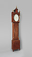 Longcase clock, Thomas Dickenson  British, Case: rosewood, coniferous wood veneered with mahogany and inlaid with bands of holly, stained holly and bone, and brass; Dial: painted enamel on copper with brass hour hands; Movement: brass and steel, British