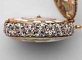 Watch with scenes from the story of Rebekah at the well, Watchmaker: Johannes van Ceulen (Dutch, active 1675–1715), Case: painted enamel on gold, and raised enamel on gold; Movement: gilded brass, partly blued steel, and silver, Dutch, The Hague movement with French, Paris case