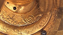 Automaton clock in the form of an eagle, Case: gilded brass on base of ebony and ebony veneered on fruitwood; Movement: brass and iron, German, Augsburg