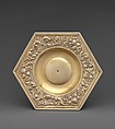Hexagonal dish (part of a set), Paulus Roth, Gilded silver, Hungarian, Brassó