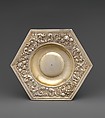 Hexagonal dish (part of a set), Paulus Roth, Gilded silver, Hungarian, Brassó