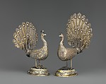 Table decoration in the form of a peacock, Silver, partly gilded, Hungarian, Munkács