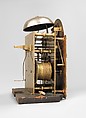 Miniature longcase clock with calendar, Clockmaker: Daniel Quare (British, 1647/49–1724), Case: walnut and oak veneered with walnut and figured walnut; Dial: gilded and silvered brass; Movement: gilded brass, steel, British, London